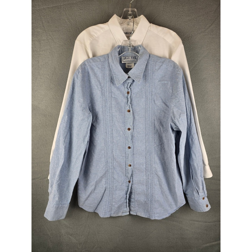 Womens Button Down Shirt Lot 2 Size 12 Chambray Blue White Long Sleeve USA